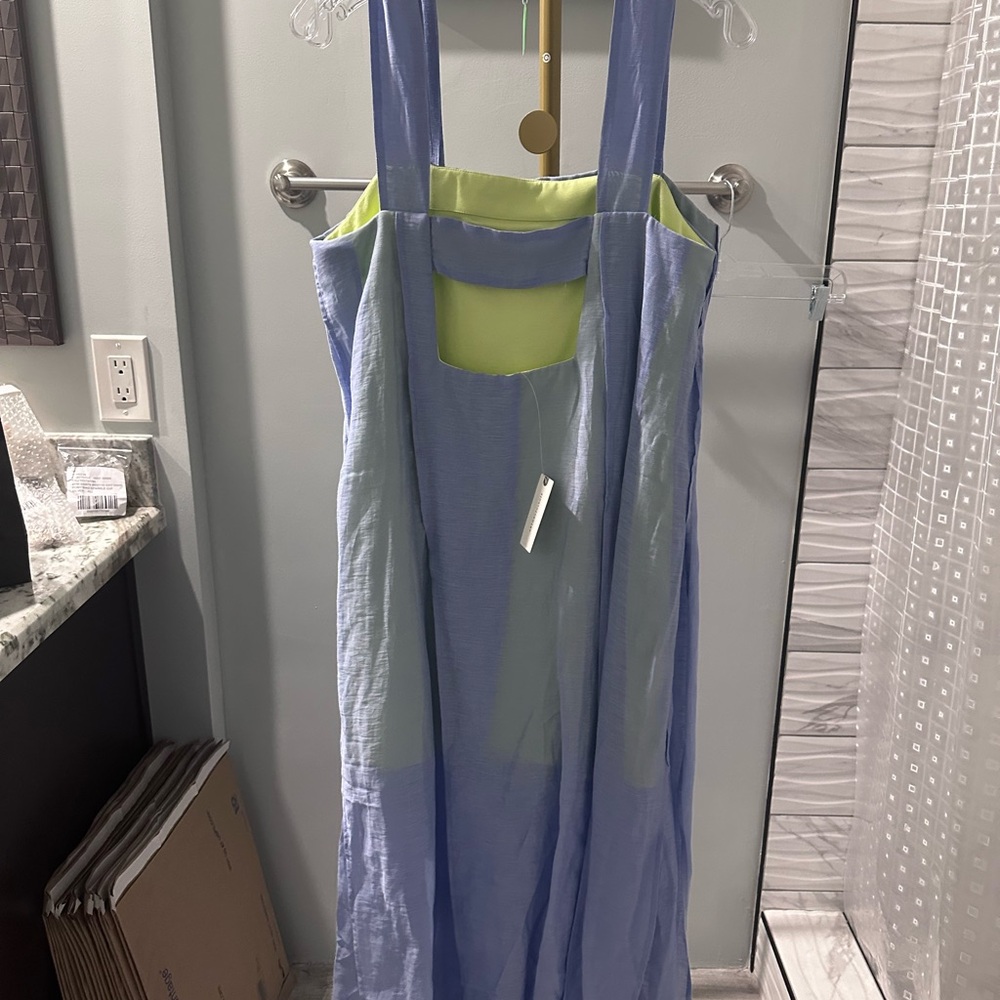 NWT By Anthropologie Lavender and Lime Square-Neck Slit Dress Sizes 6 & 8 - Picture 6 of 8